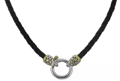17" Spring Ring Black Leather Celebration Necklace by John Medeiros