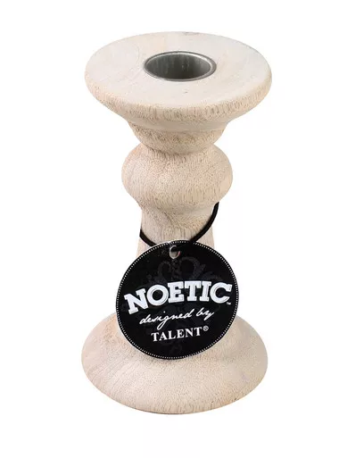 4.5" White Washed Wooden Noetic Candle Holder