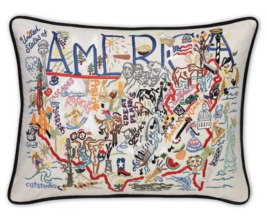 America XL Hand-Embroidered Pillow by Catstudio