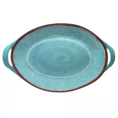 Antiqua Turquoise 18" Large Two-Handled Oval Platter by Le Cadeaux