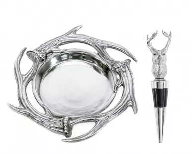 Antler Wine Coaster & Stopper Set by Arthur Court