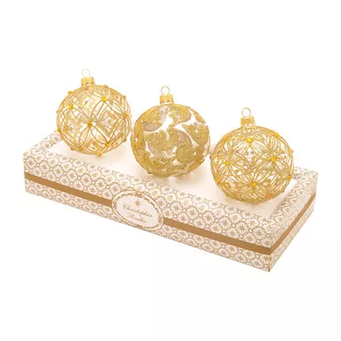 Boxed Glass Ornaments - Clear with Gold (Set Of 3) by Christopher Radko