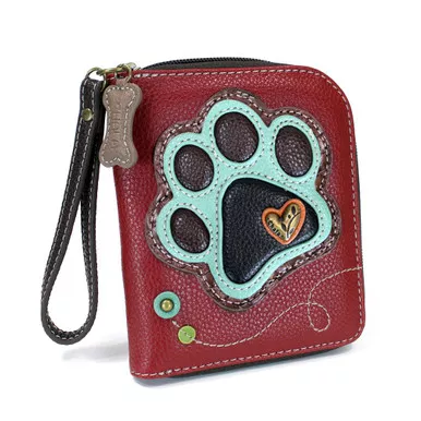 Burgundy Paw Zip-Around Wallet