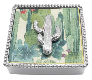 Cactus Beaded Napkin Box by Mariposa