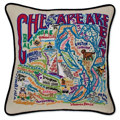 Chesapeake Bay XL Hand-Embroidered Pillow by Catstudio