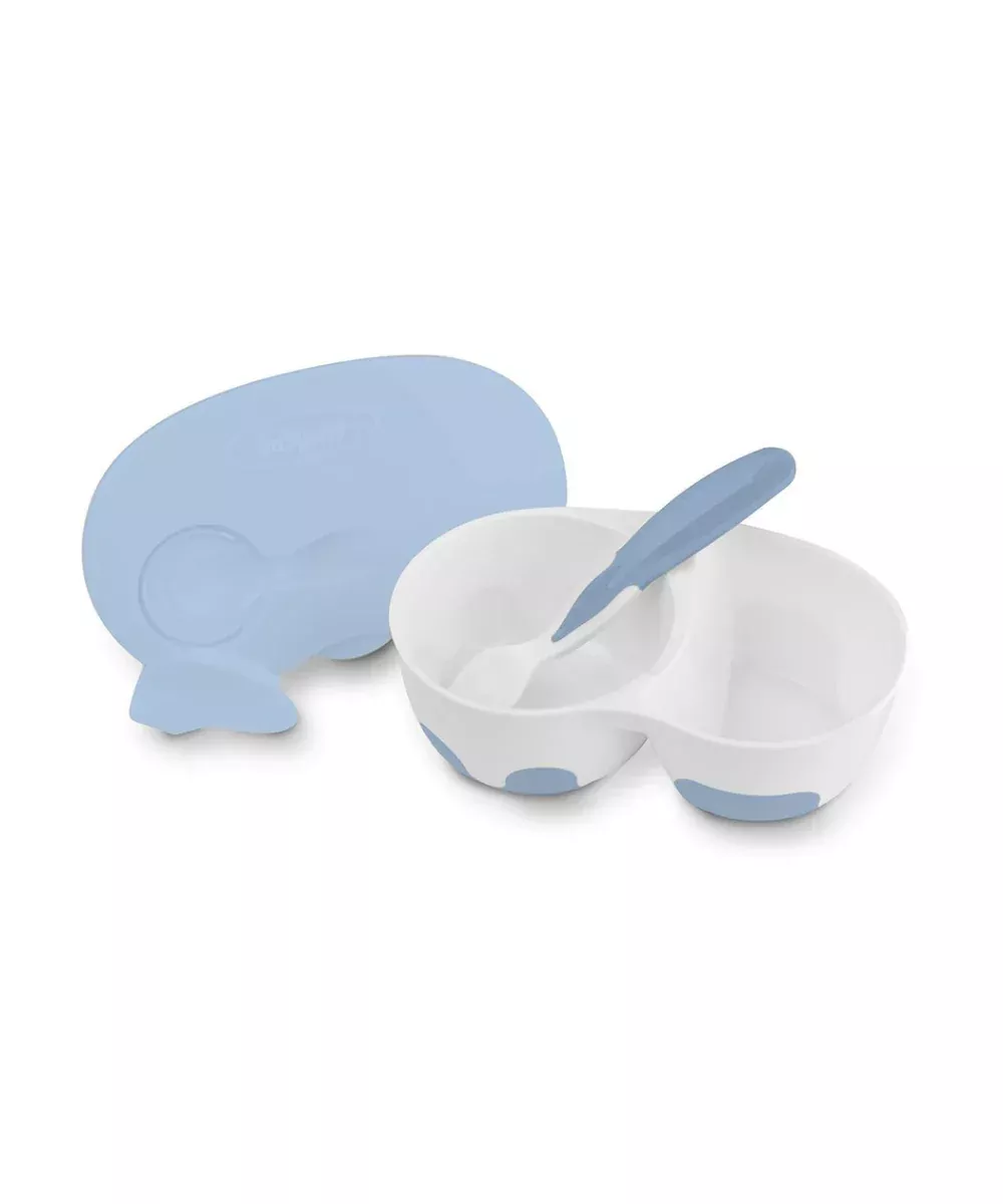 closable two-chamber bowl with suction cup and spoon