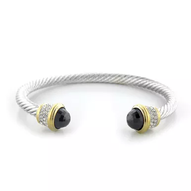 CZ Wire Cuff with Pave - Black - John Medeiros