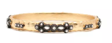 Dauphin Gold & Oxidized Fleur Bangle Bracelet - Medium by Beaucoup Designs