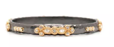 Dauphin Oxidized & Gold Fleur Bangle Bracelet - Large by Beaucoup Designs