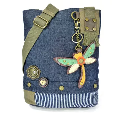 Denim Dragonfly Patch Crossbody Bag