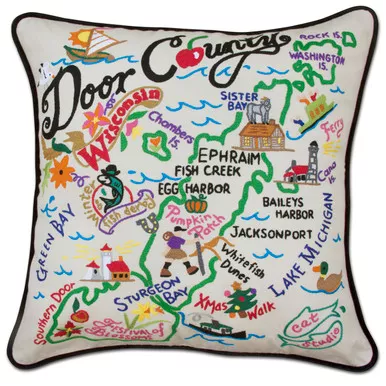 Door County XL Hand-Embroidered Pillow by Catstudio