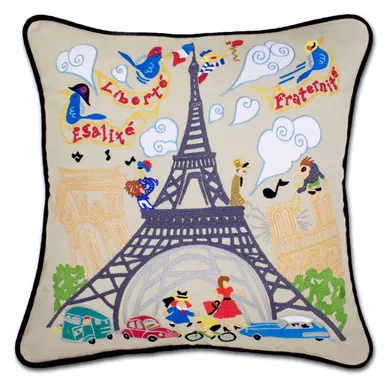 Eiffel Tower XL Hand-Embroidered Pillow by Catstudio