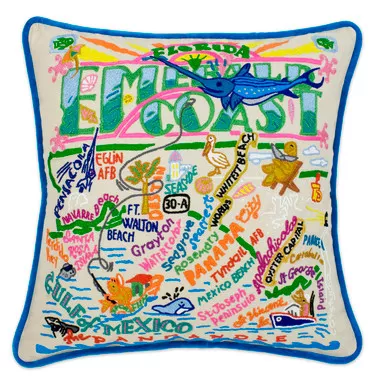 Emerald Coast Hand-Embroidered Pillow by Catstudio