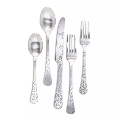 Etched Floral Silver Matte Stainless Steel Flatware (20 Piece Set) - GG Collection
