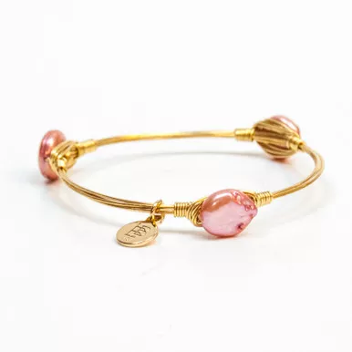 Extra Small Pink Round Pearl Standard 7.5" Bangle by Bourbon and Boweties