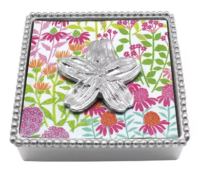 Floral Beaded Napkin Box by Mariposa
