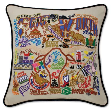 Fort Worth Hand-Embroidered Pillow by Catstudio
