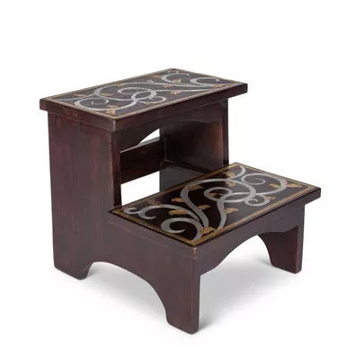 Gold Leaf Mango Wood with Metal Inlay Step Stool - GG Collection