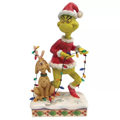 Grinch with Max Wrapped in Lights Figurine by Jim Shore