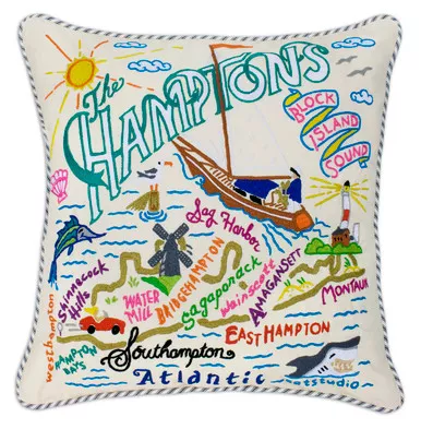 Hamptons XL Hand-Embroidered Pillow by Catstudio