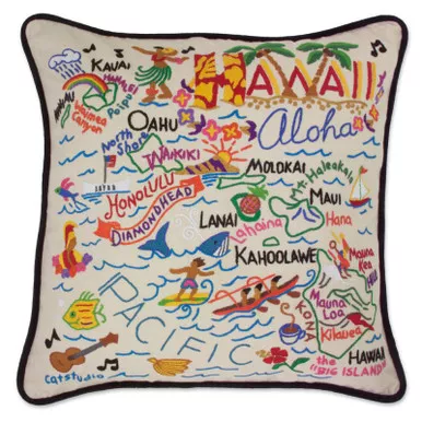 Hawaii Hand-Embroidered Pillow by Catstudio