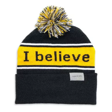 'I believe'™ Black & Gold Knit Beanie with ''we are awesome'™ on Inside Cuff by Notes To Self