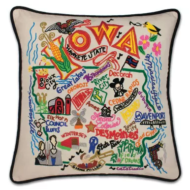 Iowa Hand-Embroidered Pillow by Catstudio