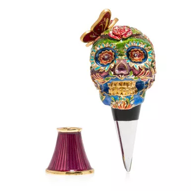 Jay Strongwater Calavera Skull Wine Stopper and Stand