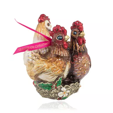 Jay Strongwater Three French Hens Glass Ornament