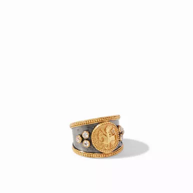 Julie Vos Coin Crest Ring - Mixed Metal Cz - Size 7 Adjustable