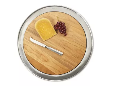 Large Round Cheese Tray with Wood Insert by Match Pewter