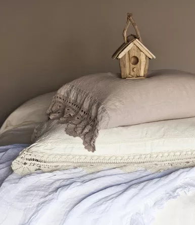 Linen Sham with Crochet Lace by Bella Notte