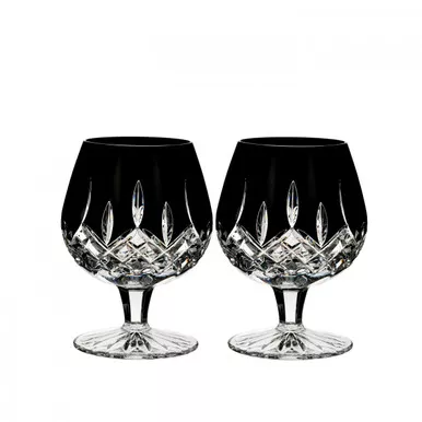 Lismore Black Brandy Balloon Pair by Waterford