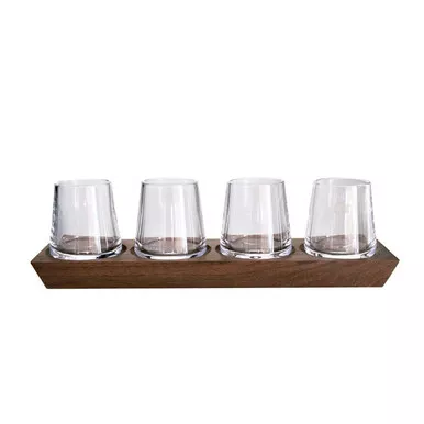 Ludlow Whiskey Glass Set With Wood Base by Simon Pearce