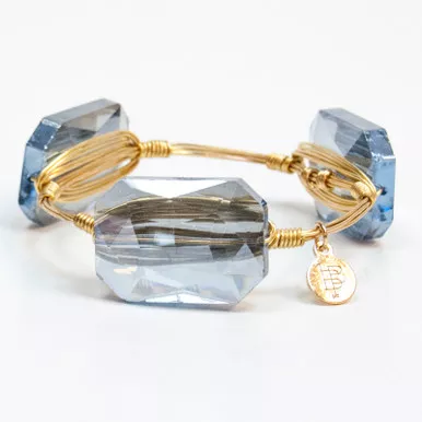Medium Light Blue Rectangle Faceted Large 8" Bangle by Bourbon and Boweties