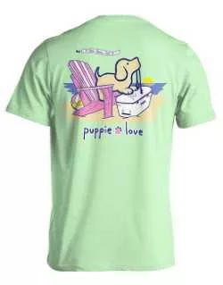 Medium Mint Green Adirondack Pup Short Sleeve Tee by Puppie Love