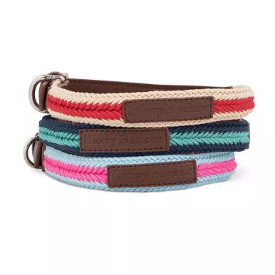 Medium Teal & Dark Blue Braided Rope Dog Collar by Harry Barker