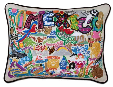 Mexico Hand-Embroidered Pillow by Catstudio