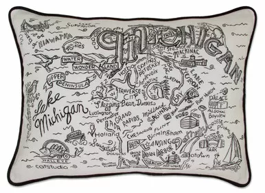 Michigan Hand-Guided Machine Pillow by Catstudio
