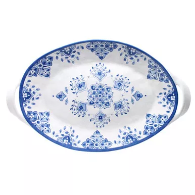 Moroccan Blue 18" Large Two-Handled Oval Platter by Le Cadeaux