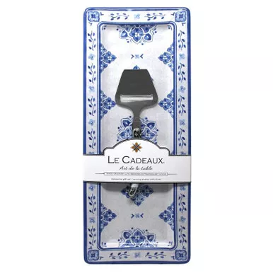Moroccan Blue 18" x 7" Rectangle Serving Platter with Cheese Utensils Set by Le Cadeaux