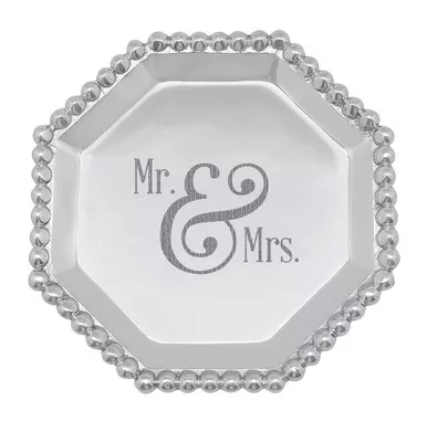 "Mr. & Mrs." Pearled Octagonal Canape Plate by Mariposa