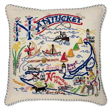 Nantucket Hand-Embroidered Pillow by Catstudio
