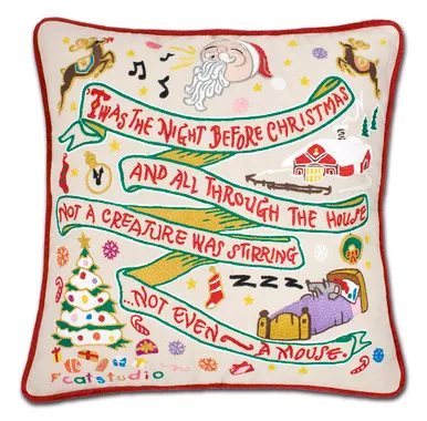 Night Before Christmas Hand-Embroidered Pillow by Catstudio