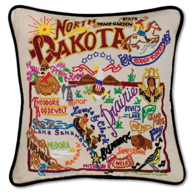 North Dakota XL Hand-Embroidered Pillow by Catstudio