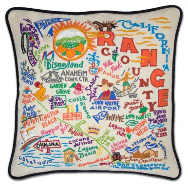 Orange County XL Hand-Embroidered Pillow by Catstudio