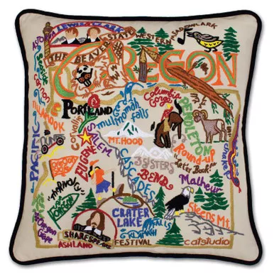 Oregon Hand-Embroidered Pillow by Catstudio