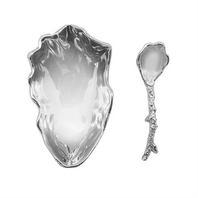 Oyster Dish and Coral Spoon Set by Mariposa