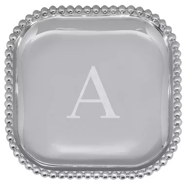 Pearled Square Platter - Engraved "A" by Mariposa