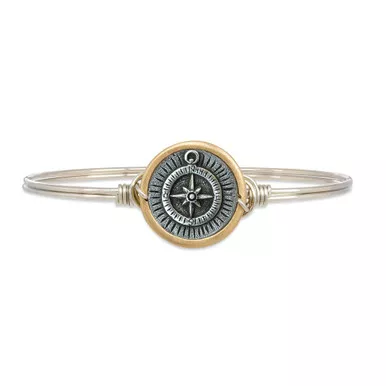 Petite Compass Silver Tone Bangle Bracelet by Luca and Danni